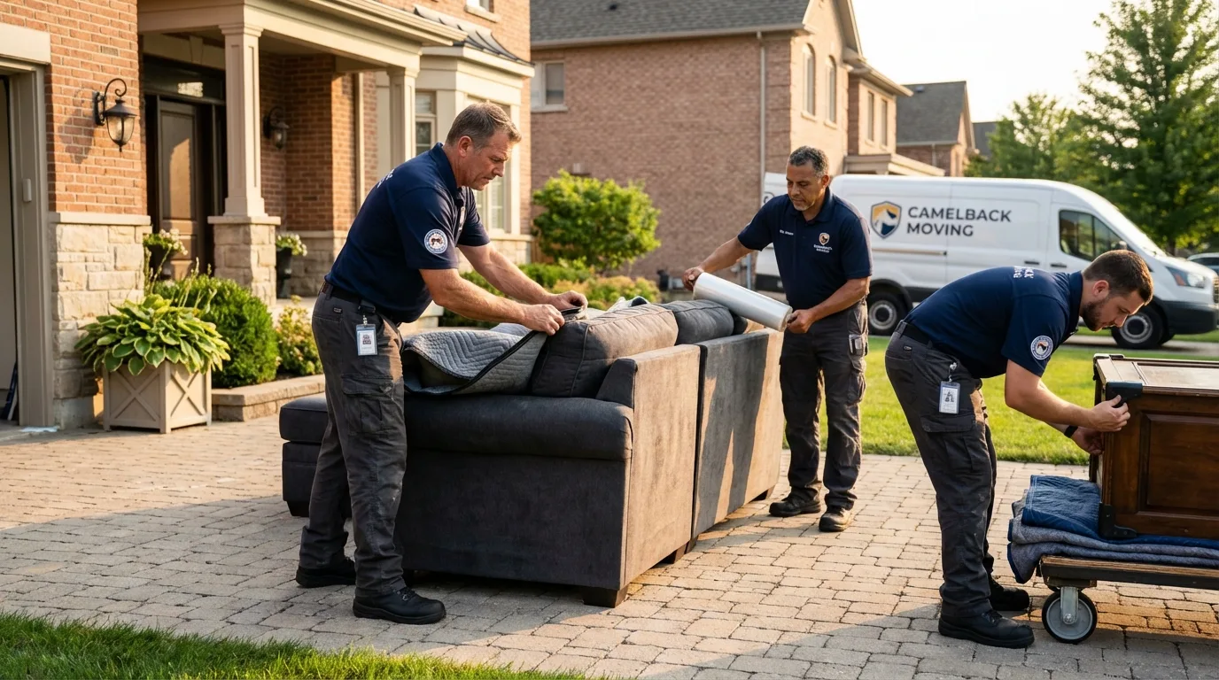 Large estate moving crew wrapping furniture in Massapequa, NY